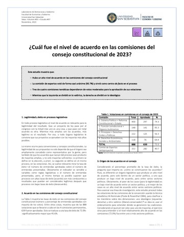 ¿Cuál fue el nivel de acuerdo en las comisiones del Consejo Constitucional de 2023?