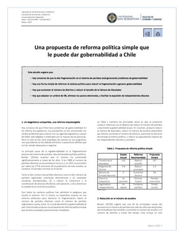 Una propuesta de reforma política simple que le puede dar gobernabilidad a Chile