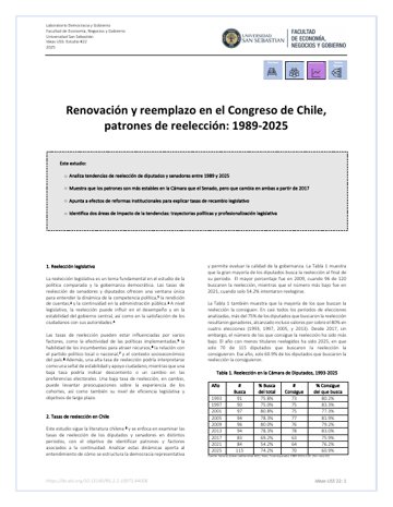 Renovación y reemplazo en el Congreso de Chile: Patrones de reelección 1989-2025