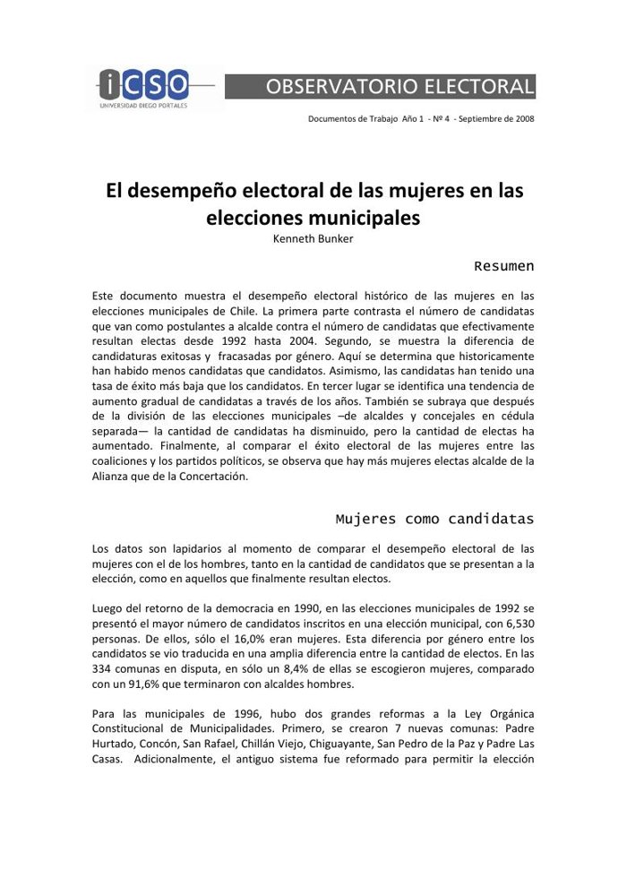 El desempeño electoral de las mujeres en las elecciones municipales